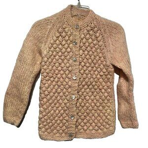 Vintage Hand Knit Italy Soft Pink Chunky Knit Button Up Cardigan Cellini Imports